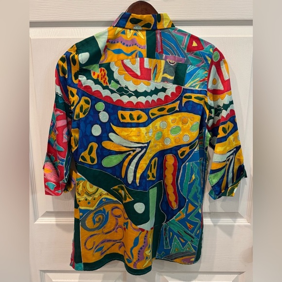 Ralph Lauren Colorful Abstract Artsy Bohemian Cotton Blouse Size Petite Small - Picture 2 of 9